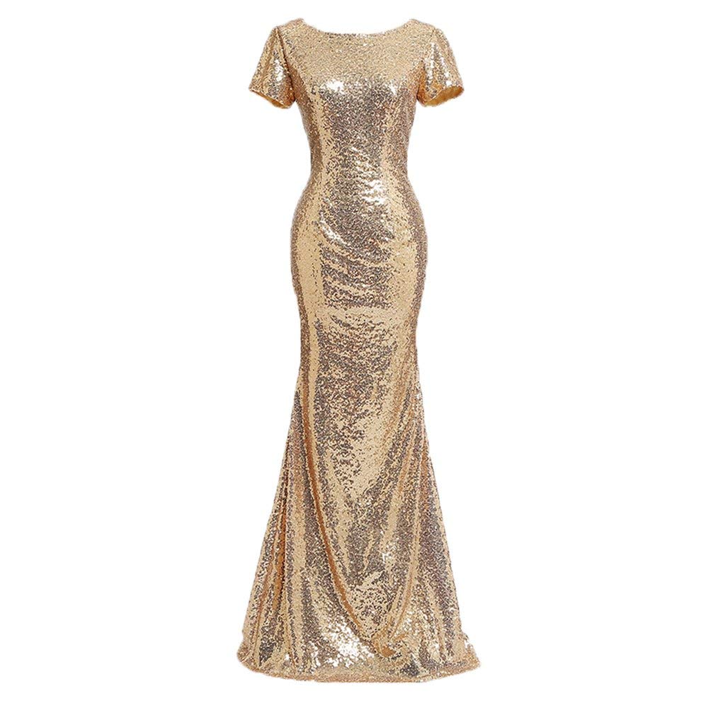 short sleeve gold sequin dress