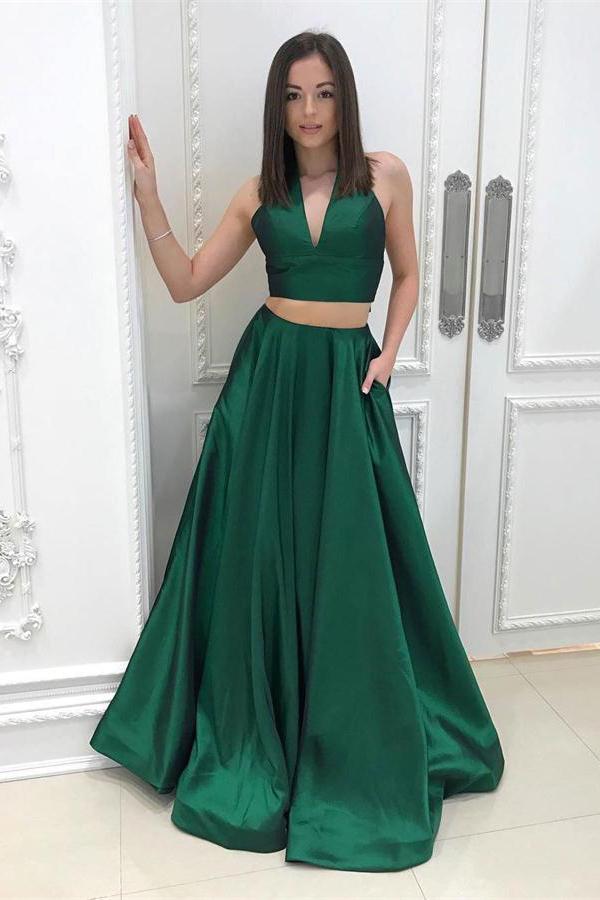 emerald green two piece dress