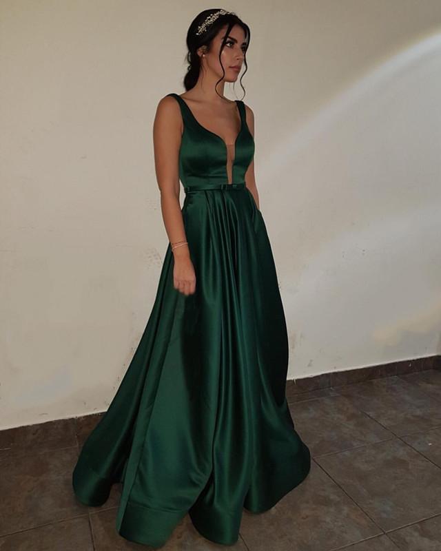 satin emerald green dress