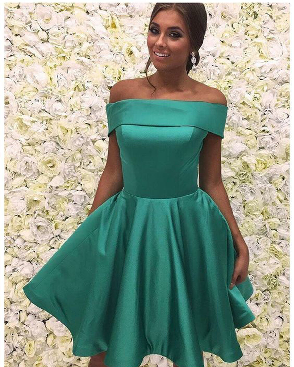 green satin dress short