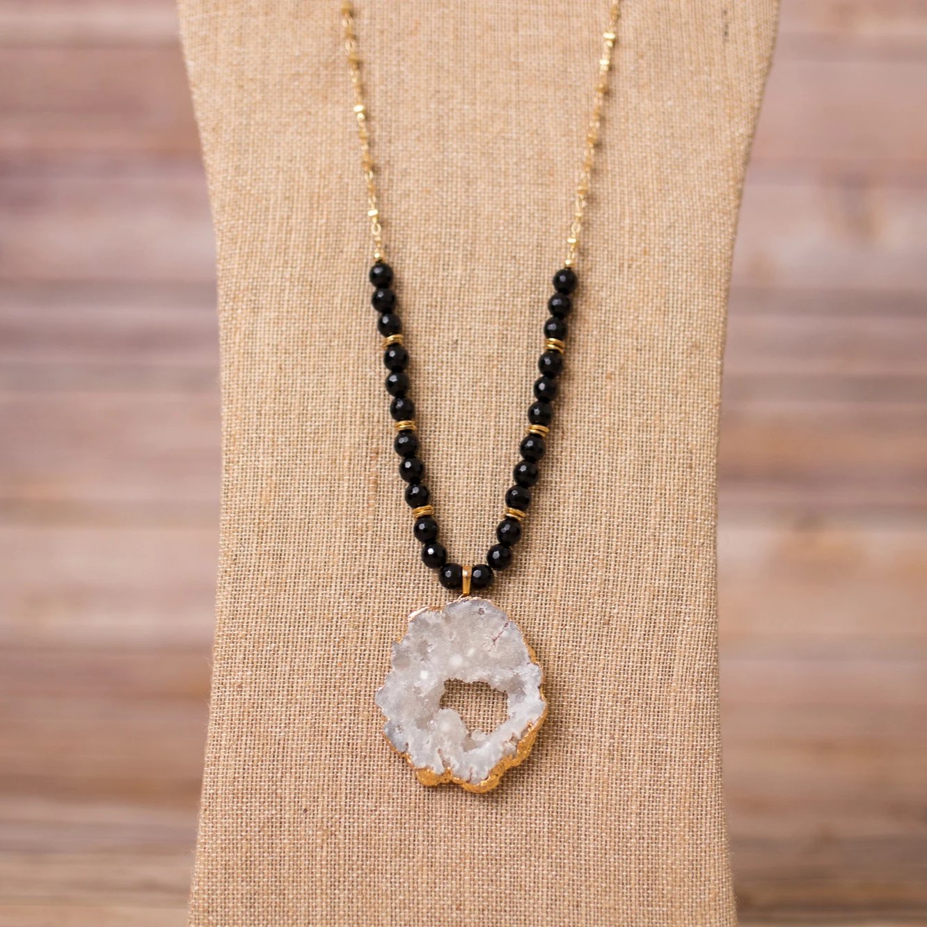 Beaded Necklace with Large Druzy Pendant