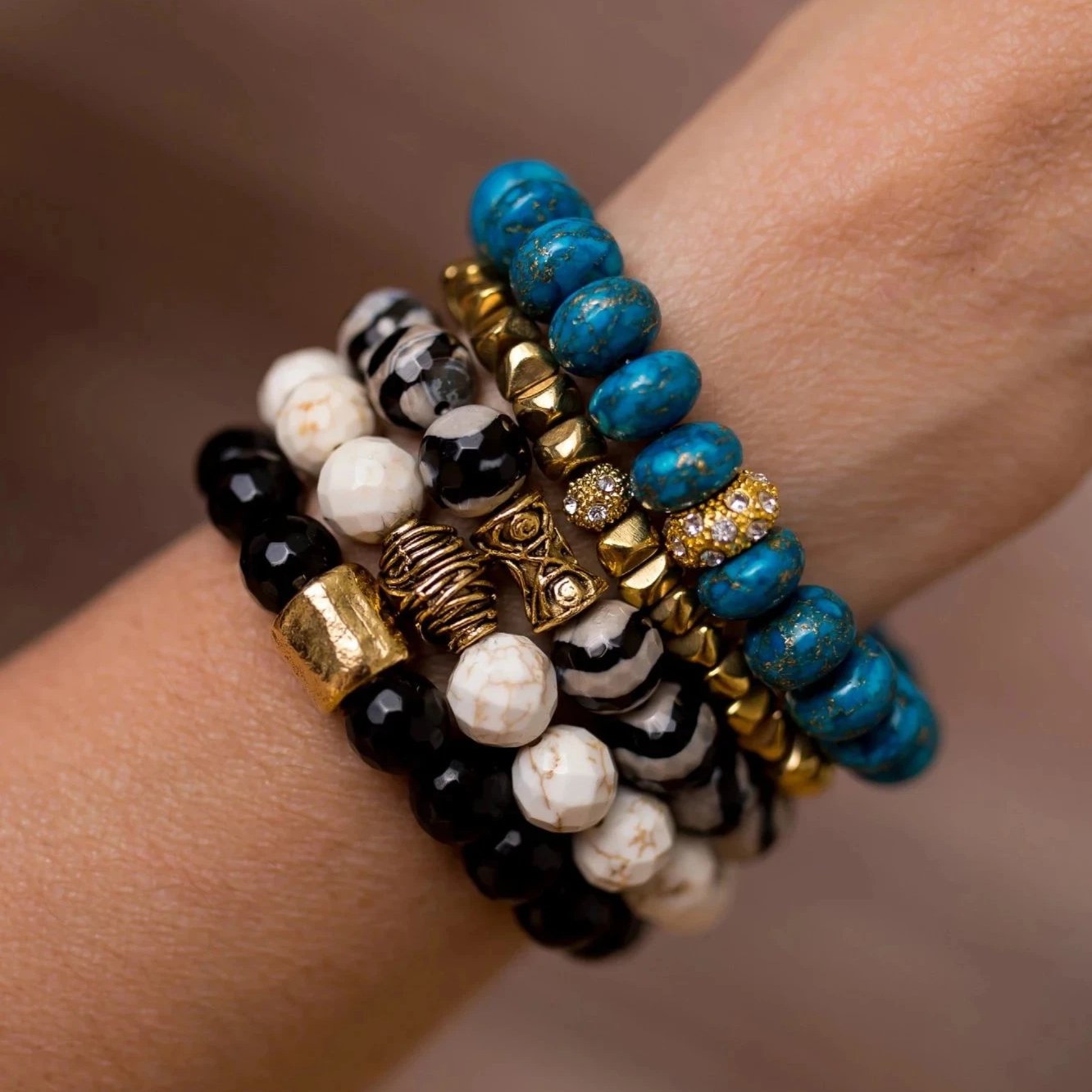 Black and Turquoise Bracelet Stack
