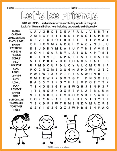 Friendship Word Search Puzzle – Puzzles to Print