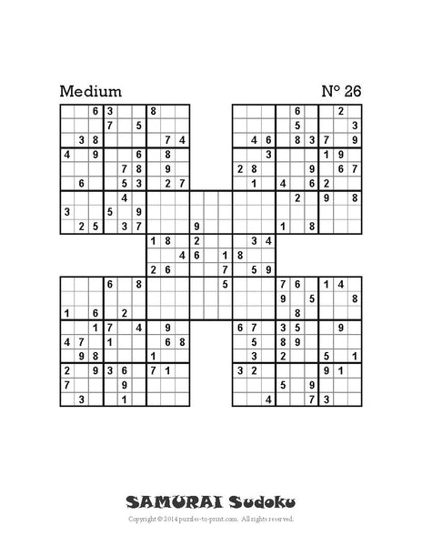 free printable samurai sudoku puzzles