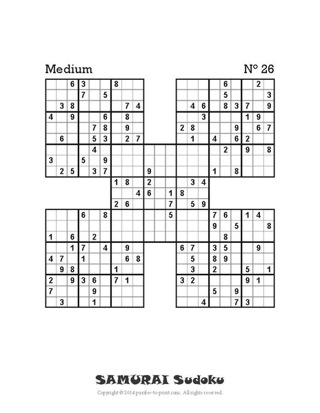 samurai sudoku printable pdf puzzles to print