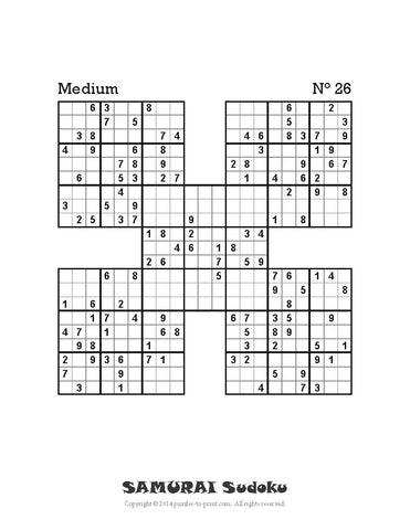 samurai sudoku printable pdf puzzles to print