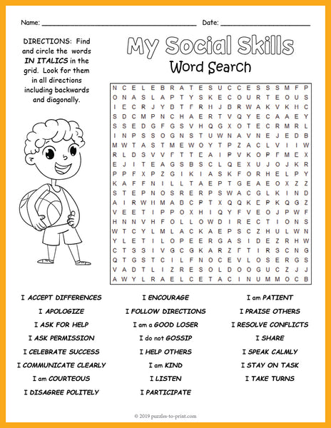 Social Skills Word Search Puzzle – Puzzles to Print