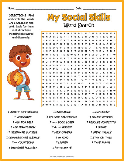 Social Skills Word Search Puzzle – Puzzles to Print