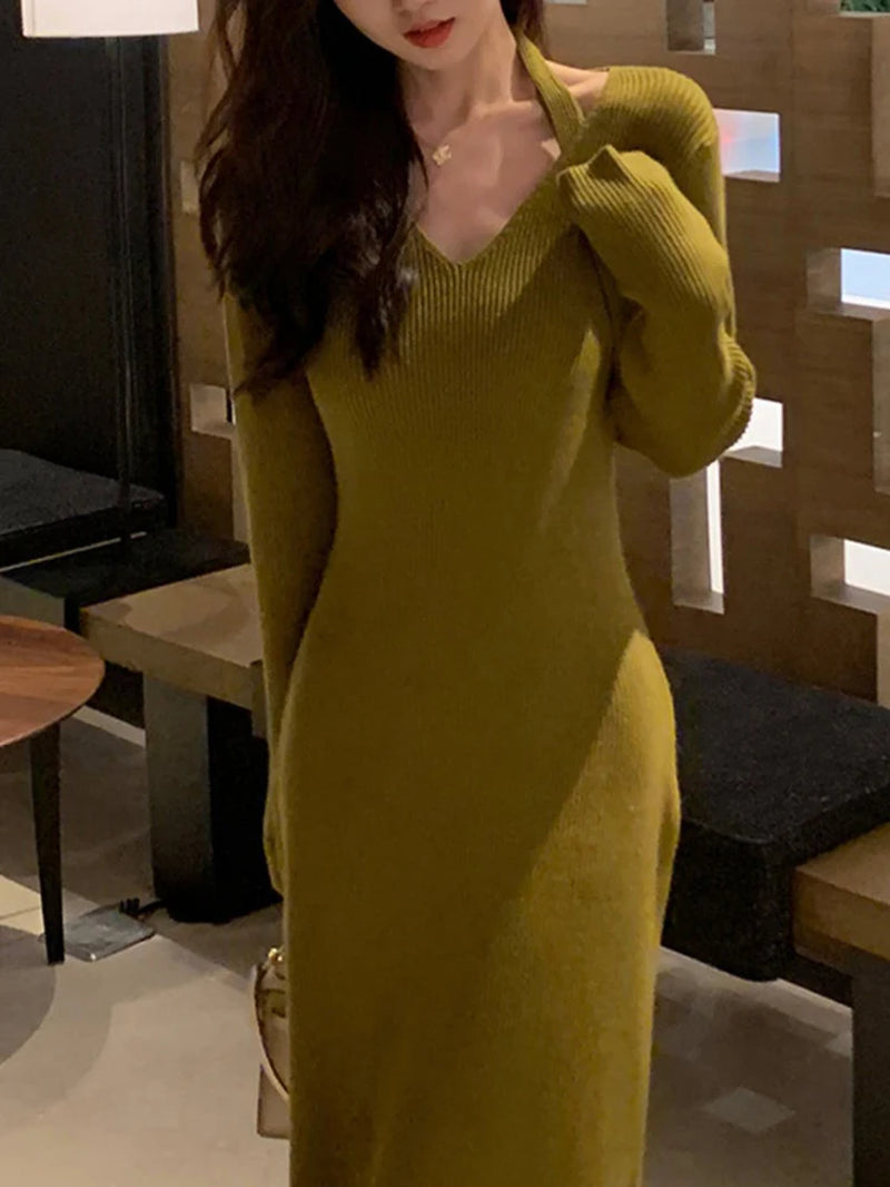 Knitted Halter Long Dress for Women - Elegant Vintage Style - Image 8