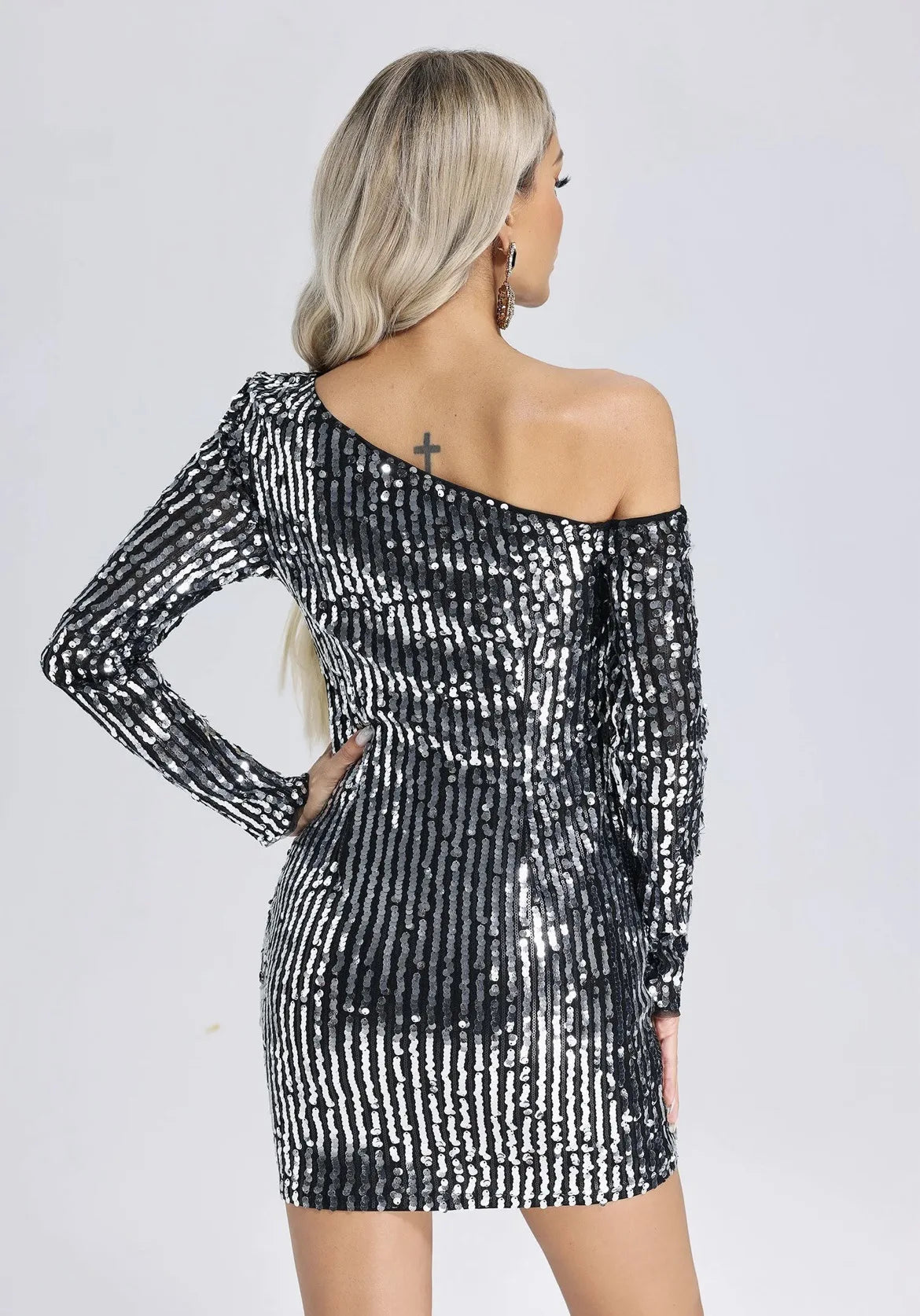 Sequin One Shoulder Bodycon Cocktail Mini Maxi Party Dress - Image 5