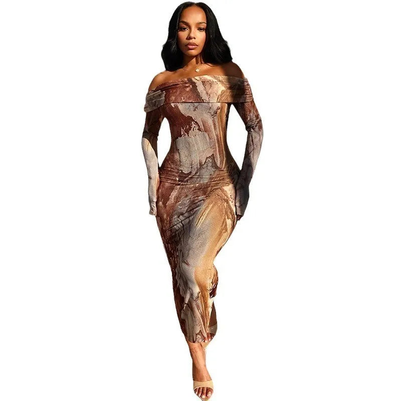 Sexy Retro Print One Shoulder Long Sleeve Beach Cover Up - Image 6