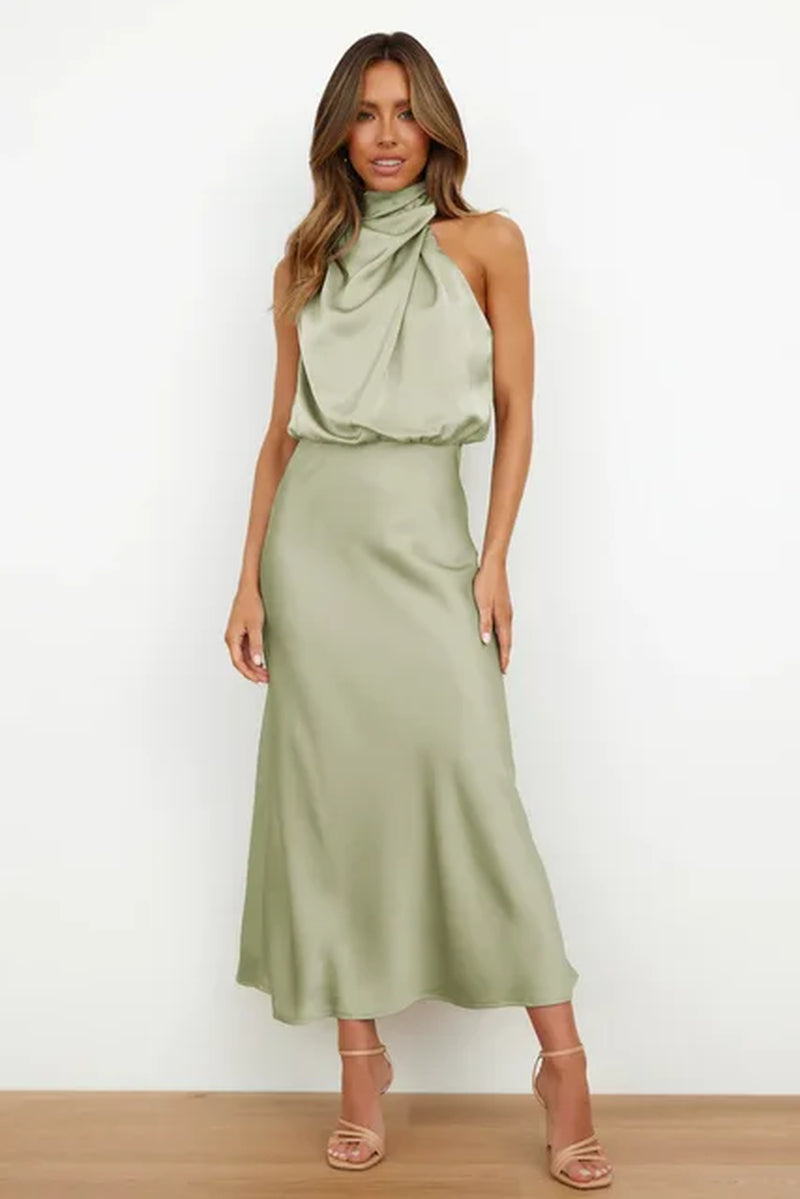 Sleeveless Solid Splicing High Collar Dress for Women - Image 14