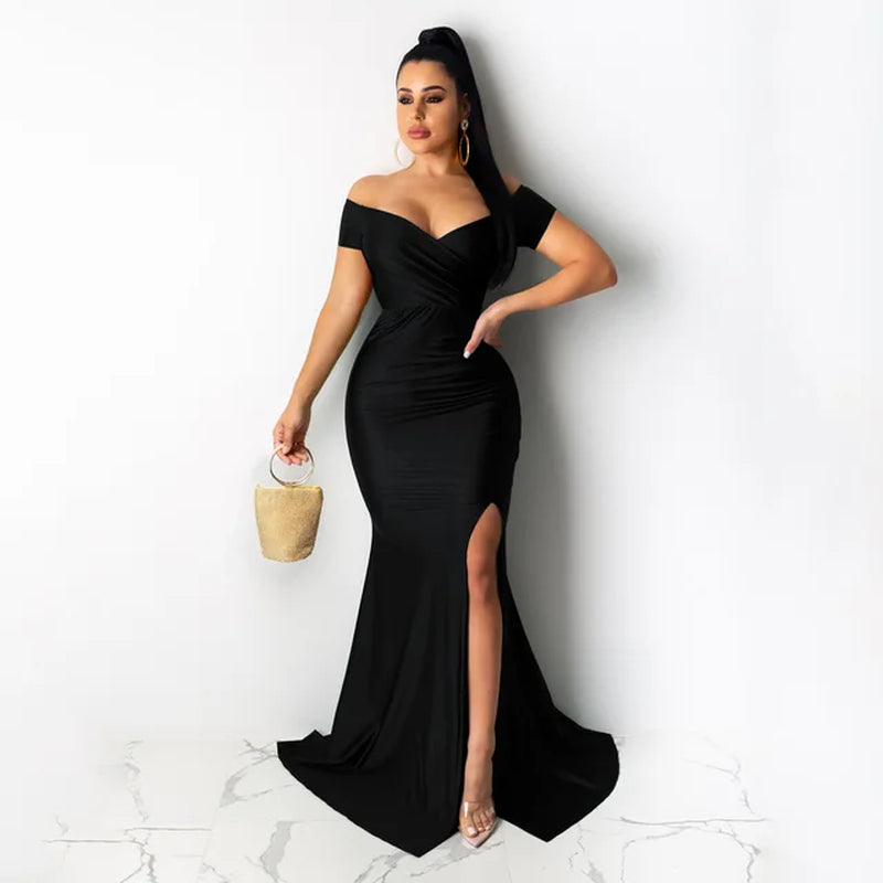 Elegant Sexy V Neck Formal Occasion Mermaid Dress with Split - Image 9