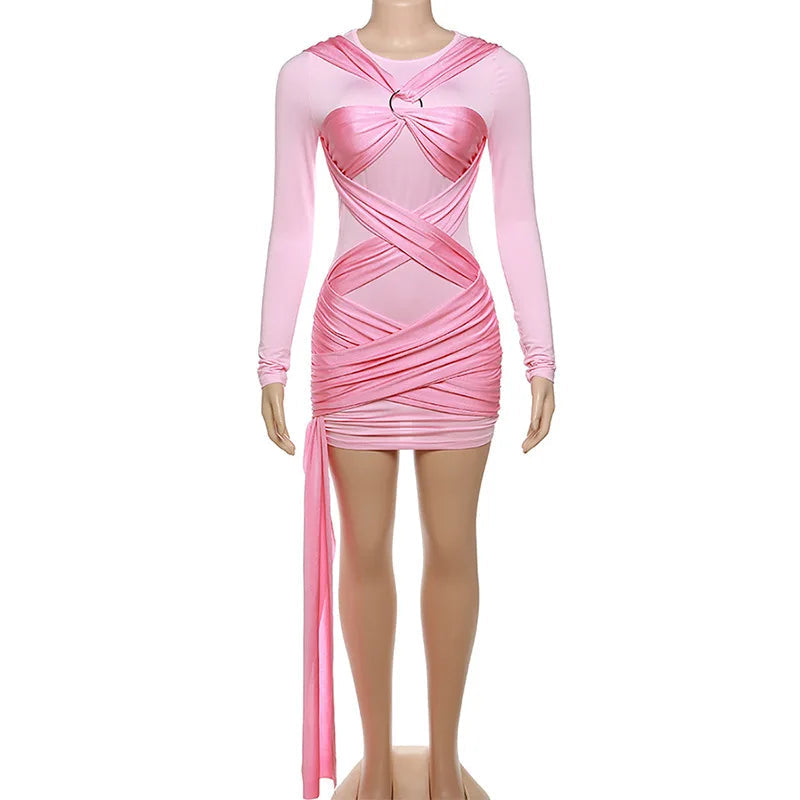 Luxury Pleated Bandage Dress for Women Fall/Winter Bodycon Club Mini - Image 7