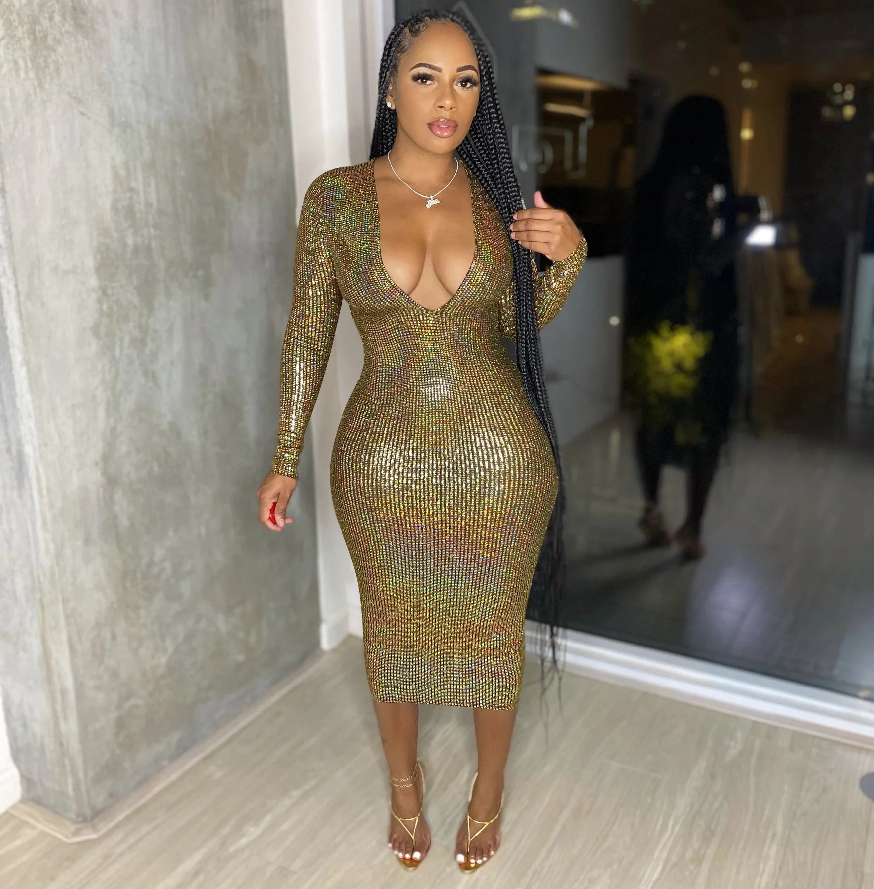Stylish Deep V Neck Bodycon Dress for Women - Image 5