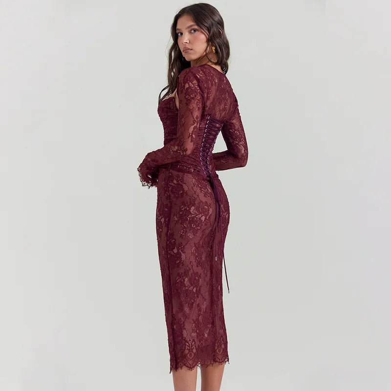 Spring Autumn Lace Printed Back Strap Temperament Slip Dress - Image 3