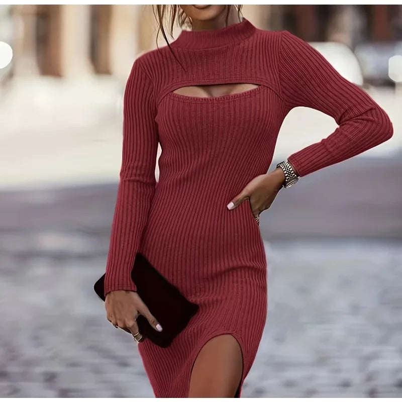 Chic Hollow Out Split Dress for Autumn & Winter Women - Image 3
