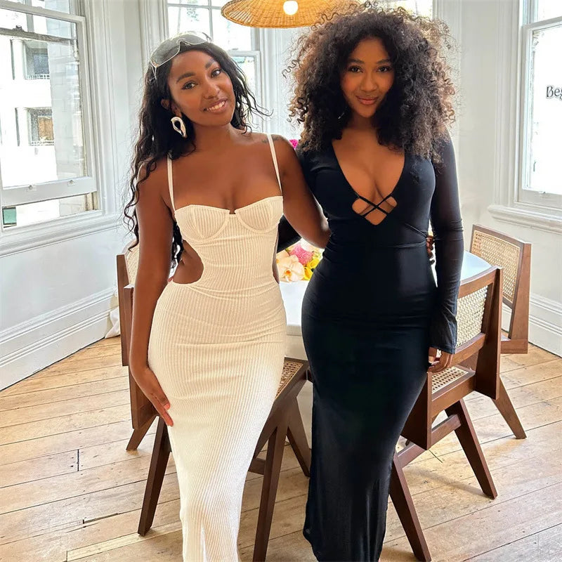Sexy Plunge V-Neck Mesh Maxi Dress for Fall Parties - Image 7