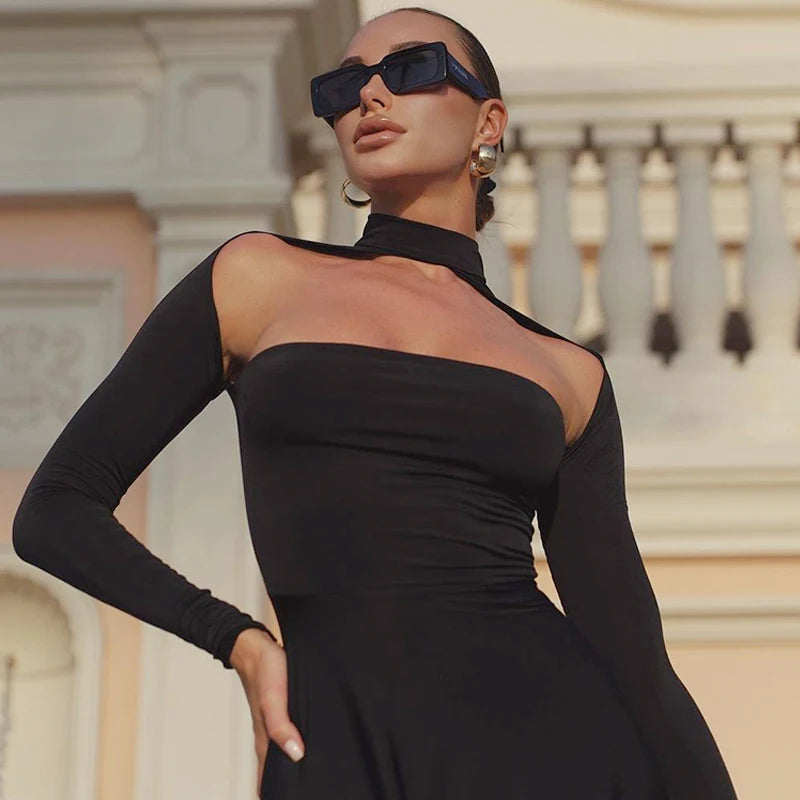 Black Turtleneck Hollow Out Bodycon Maxi Dress - Winter Fashion - Image 6