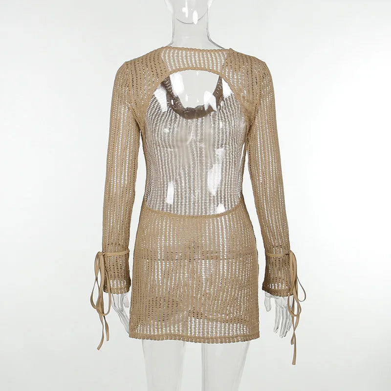 Sexy Backless Fishnet Lace-up Mini Dress for Women - Image 4