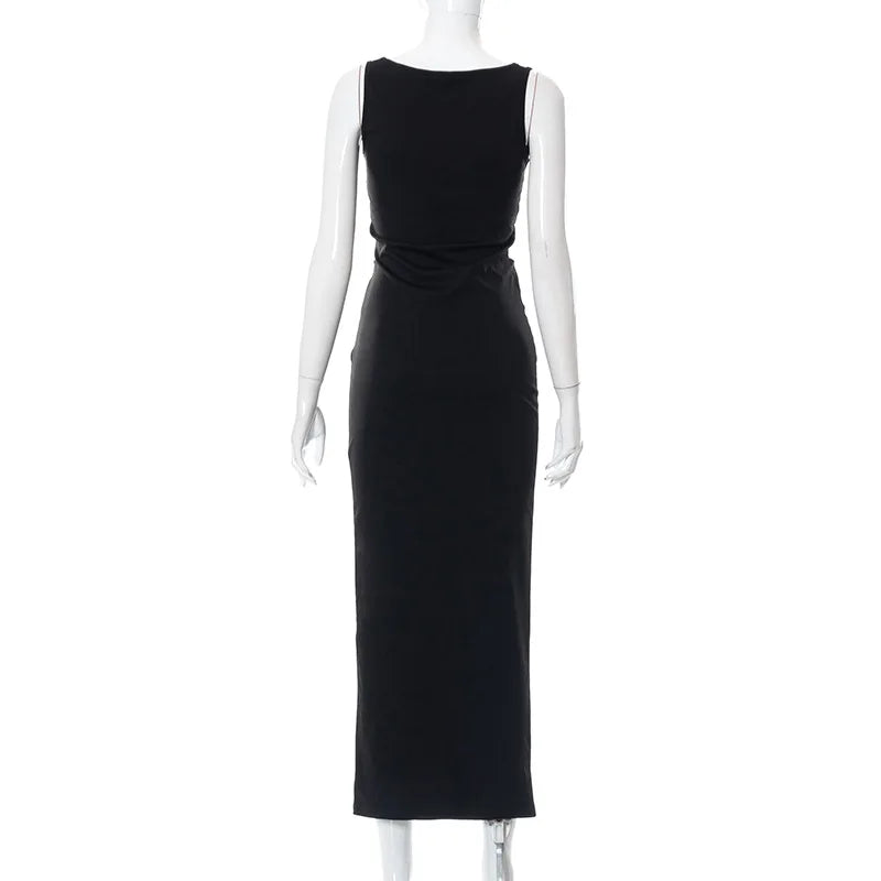 Black Sleeveless Maxi Dress for Women - Sexy Party Club - Image 4