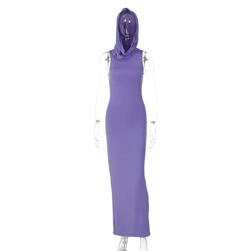 Summer Beach Cover up Dress Solid Color Sleeveless Hooded - Image 6