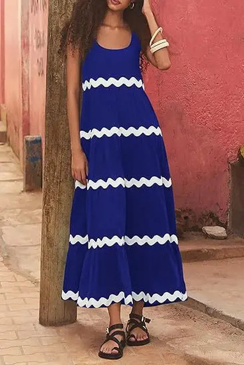 Summer U-Shaped Neckline Ripple Bra A-Line Sling Dress
