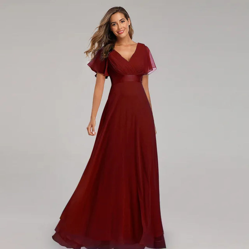 Fall V-Neck Maxi Dresses Elegant Side Split Chiffon Lace - Image 9