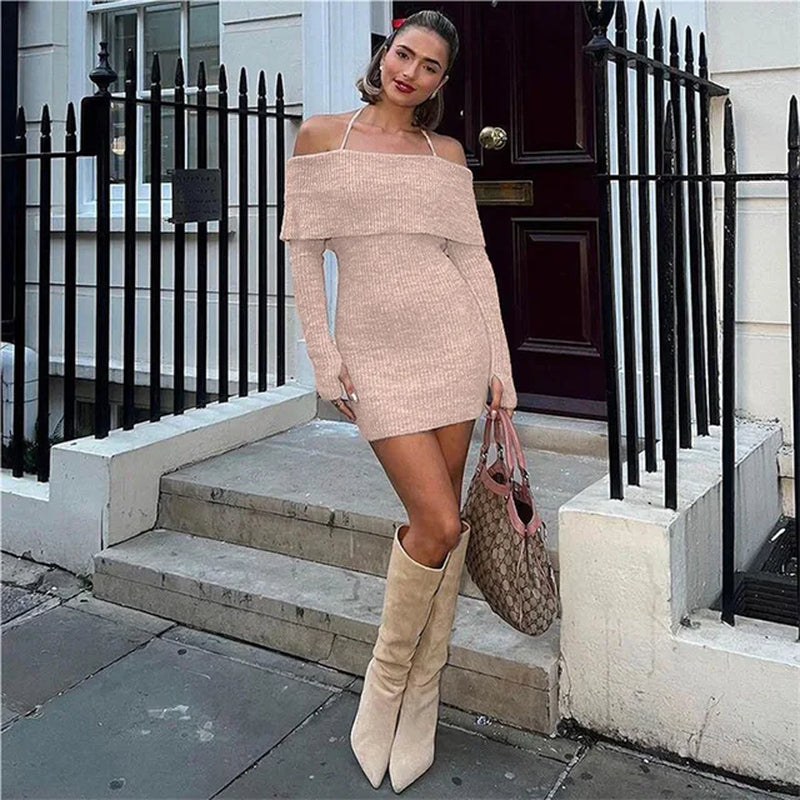 Off Shoulder Crocheted Mini Dress for Women, Winter-Fall Fashion - Image 5