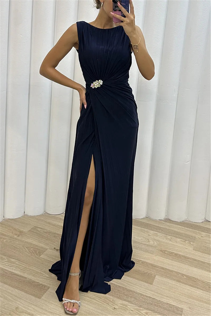 Stunning High Split Bodycon Maxi Evening Dress - Solid Color - Image 8