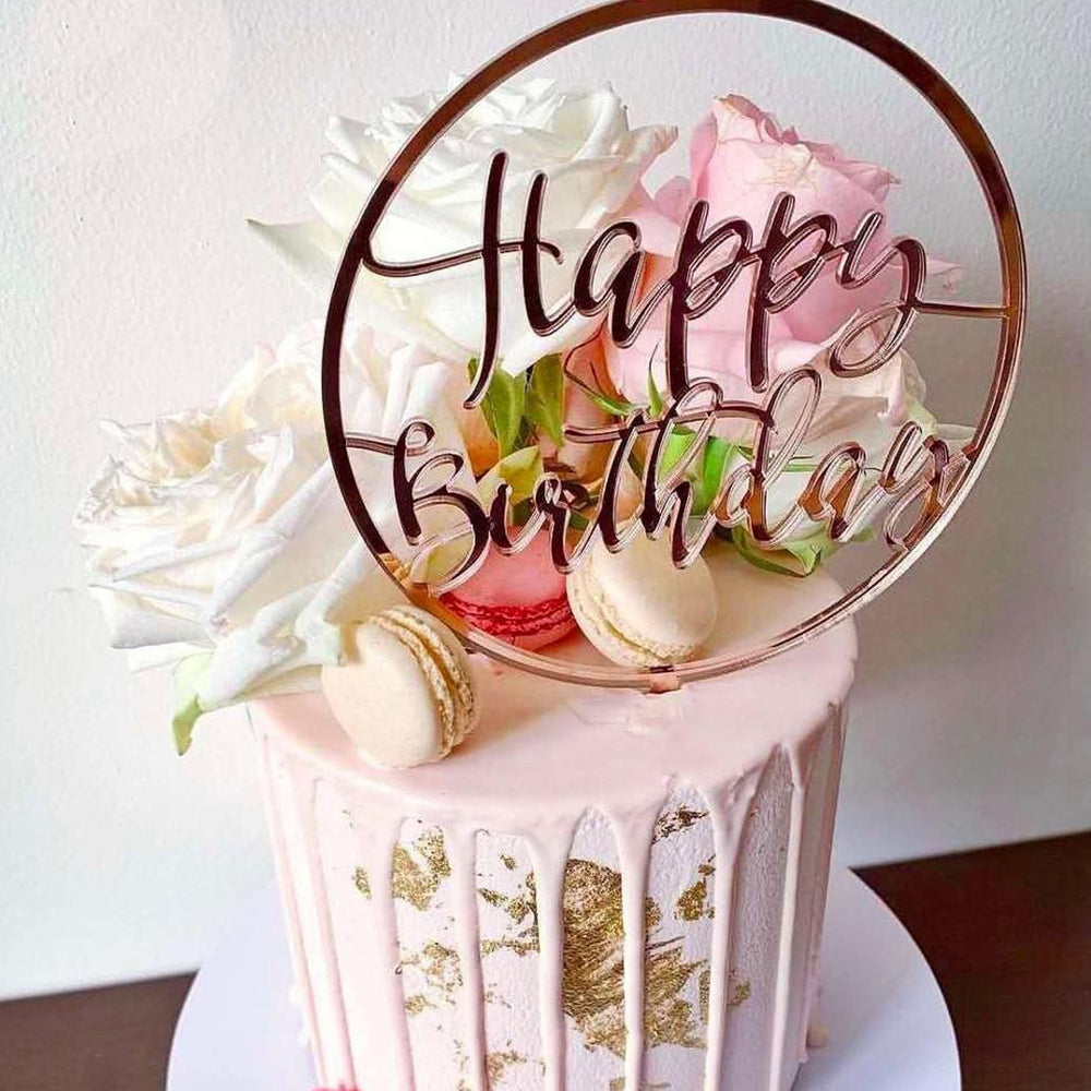 Happy Birthday Round Mirror Acrylic Cake Topper – Deezee Designs