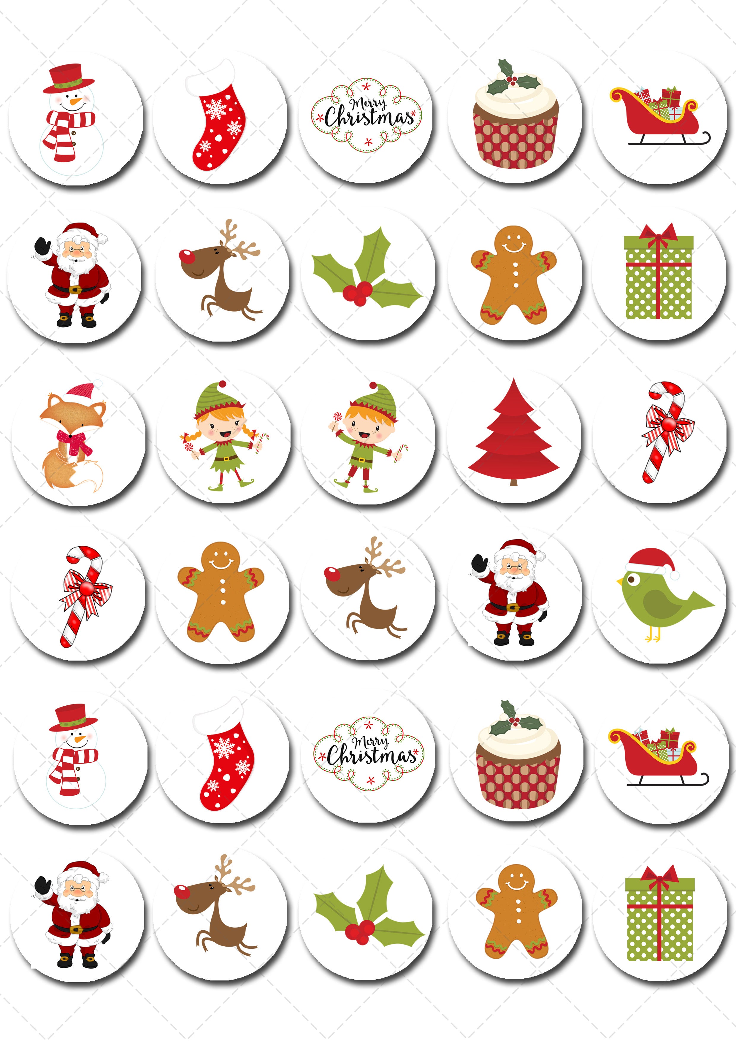 Christmas Xmas Pre-cut Mini Edible Icing Cupcake or Cookie Toppers ...