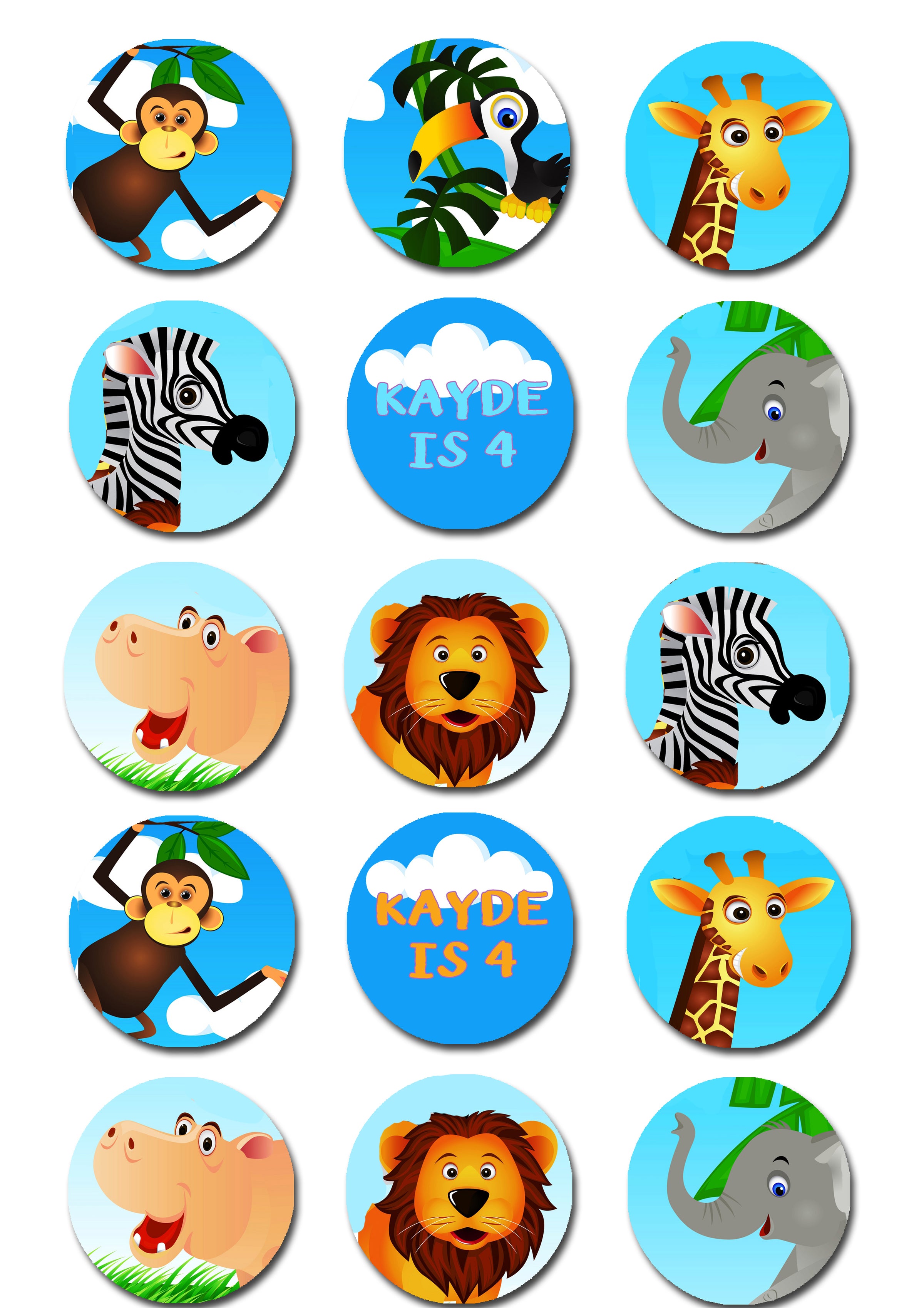 Jungle Animal Safari Edible Cupcake Toppers - Deezee Designs