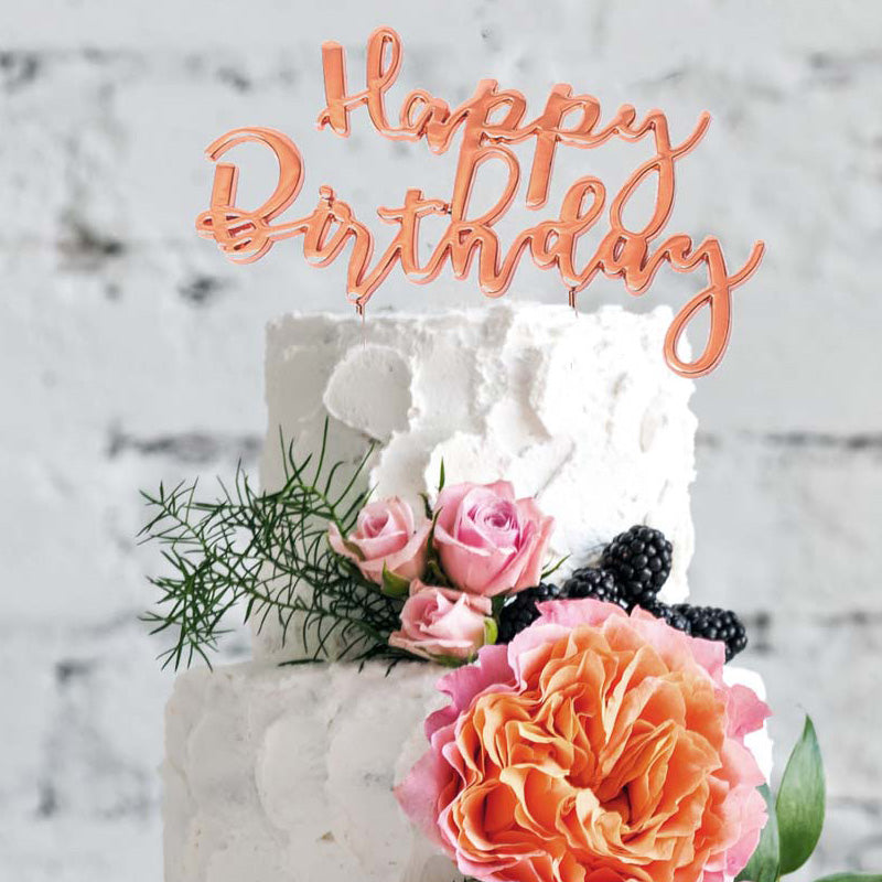 Happy Birthday Rose Gold Plated Cake Topper – Deezee Designs