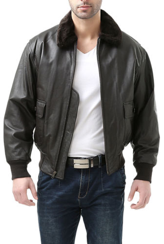 Men's Navy G-1 Cow Hide Leather Jacket Flight Bomber Jacket – Majestic ...