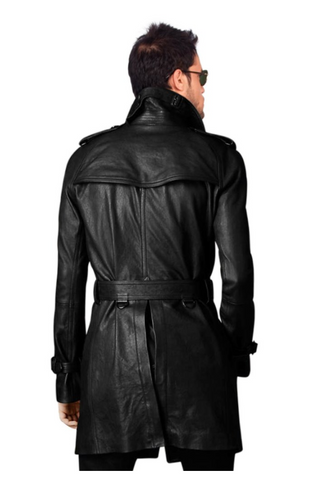 Handmade men's leather trench coat, belted long leather coat, Mens jac ...
