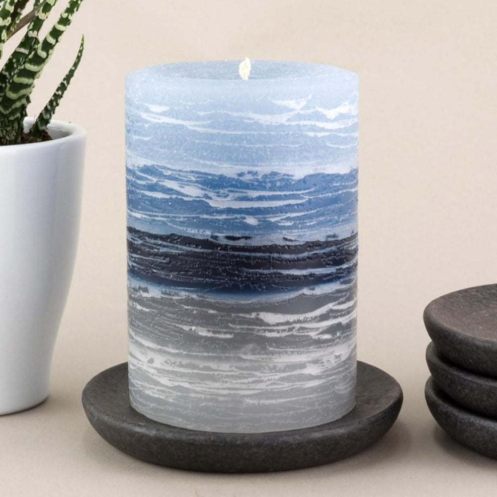 Blue Layered Candle Rustic 3x4" 3x6" or 4x6" Nordic Candle