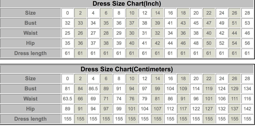 Oasis Size Chart