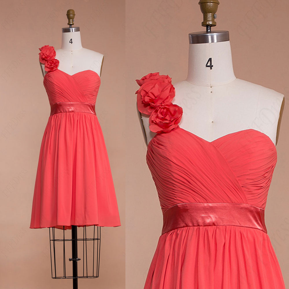 Short Flowers Coral bridesmaid dresses knee length – MyPromDress