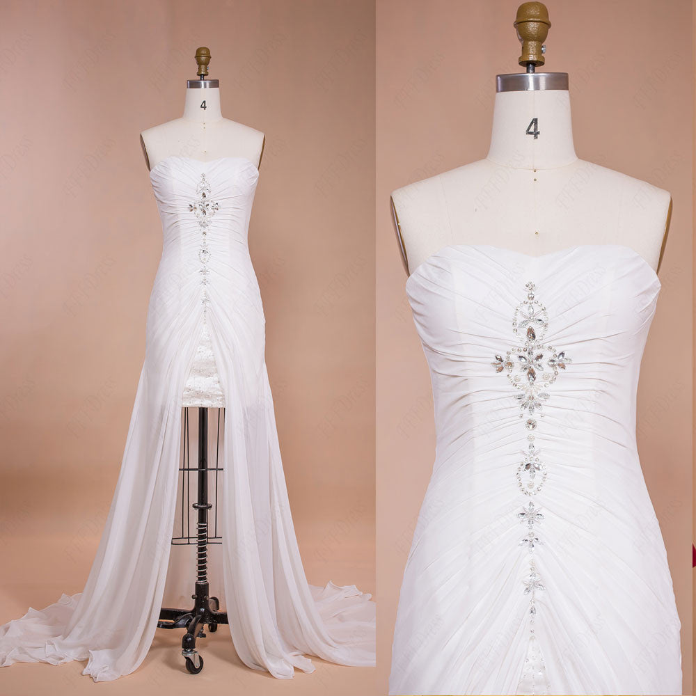 short wedding dress with long train