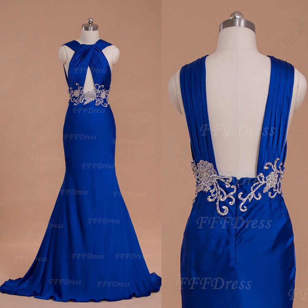 Trumpet Royal Blue Cut Out Prom Dress – FFFDress