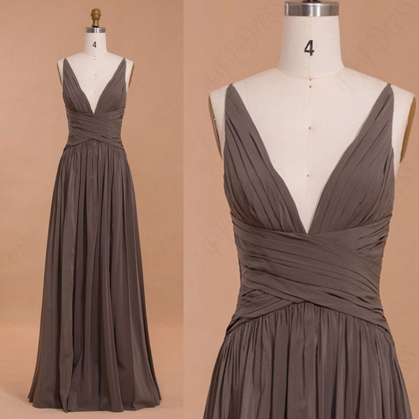 V Neck Brown Bridesmaid Dresses long – MyPromDress