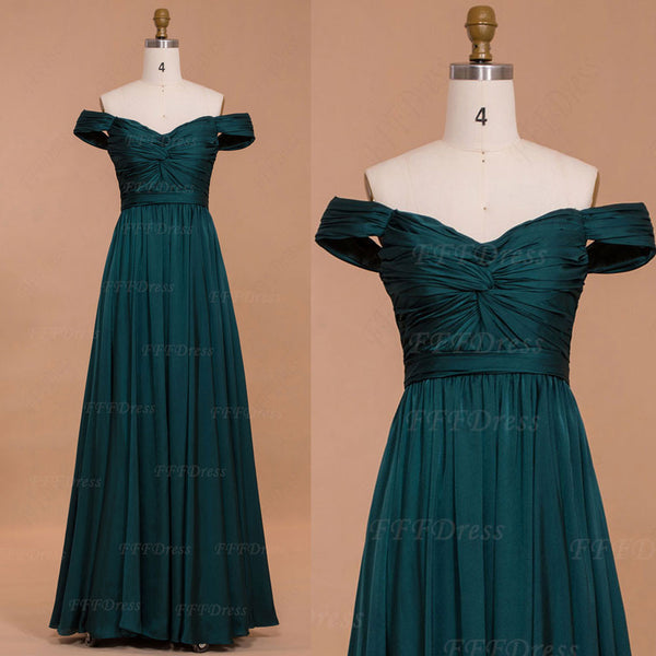 Dark green Off the shoulder long prom dresses – MyPromDress