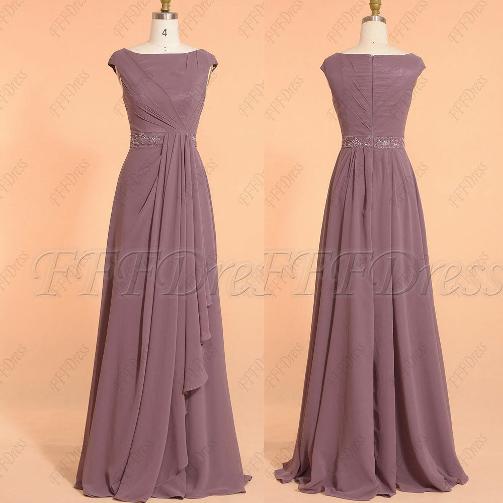 Dusty plum modest beaded bridesmaid 