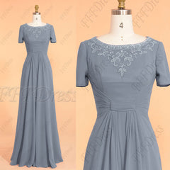 dusty blue modest bridesmaid dresses