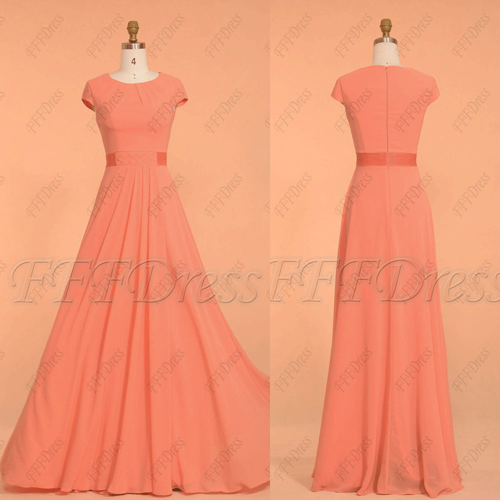 modest coral bridesmaid dresses