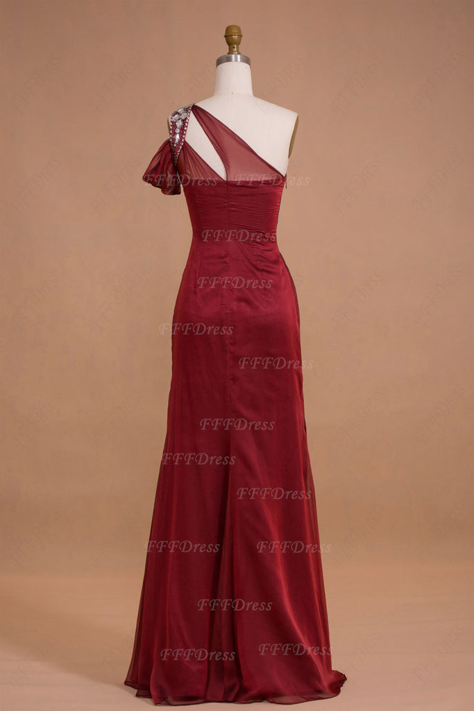 Trumpet burgundy long prom dresses with beadings – MyPromDress