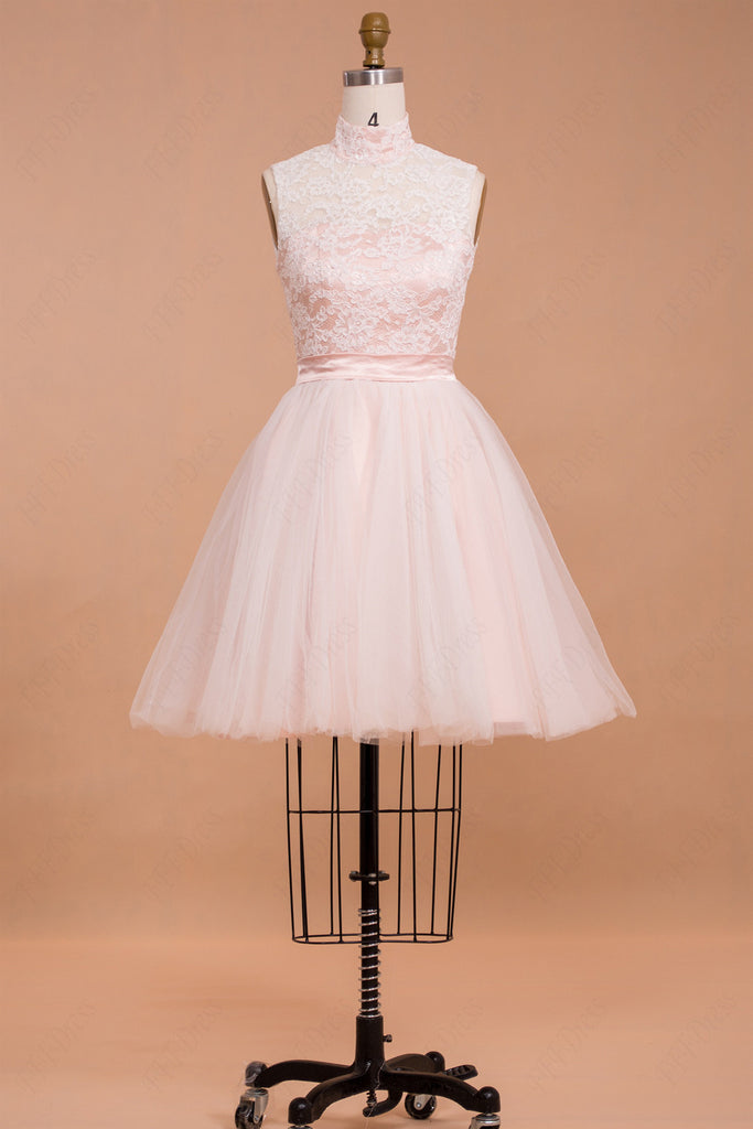High neck white homecoming dresses short prom dresses – MyPromDress
