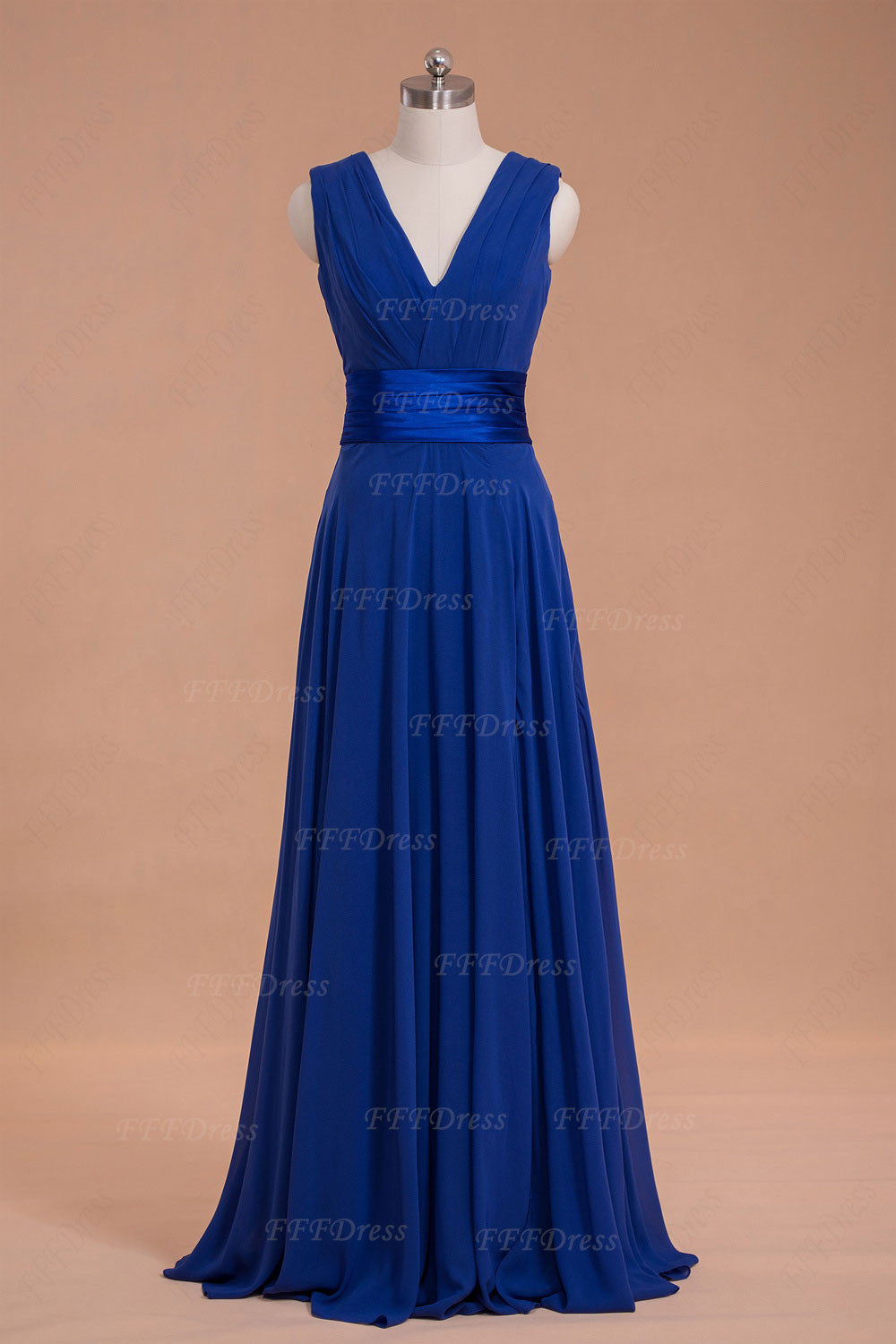 V Neck Royal blue long bridesmaid dresses with slit – FFFDress