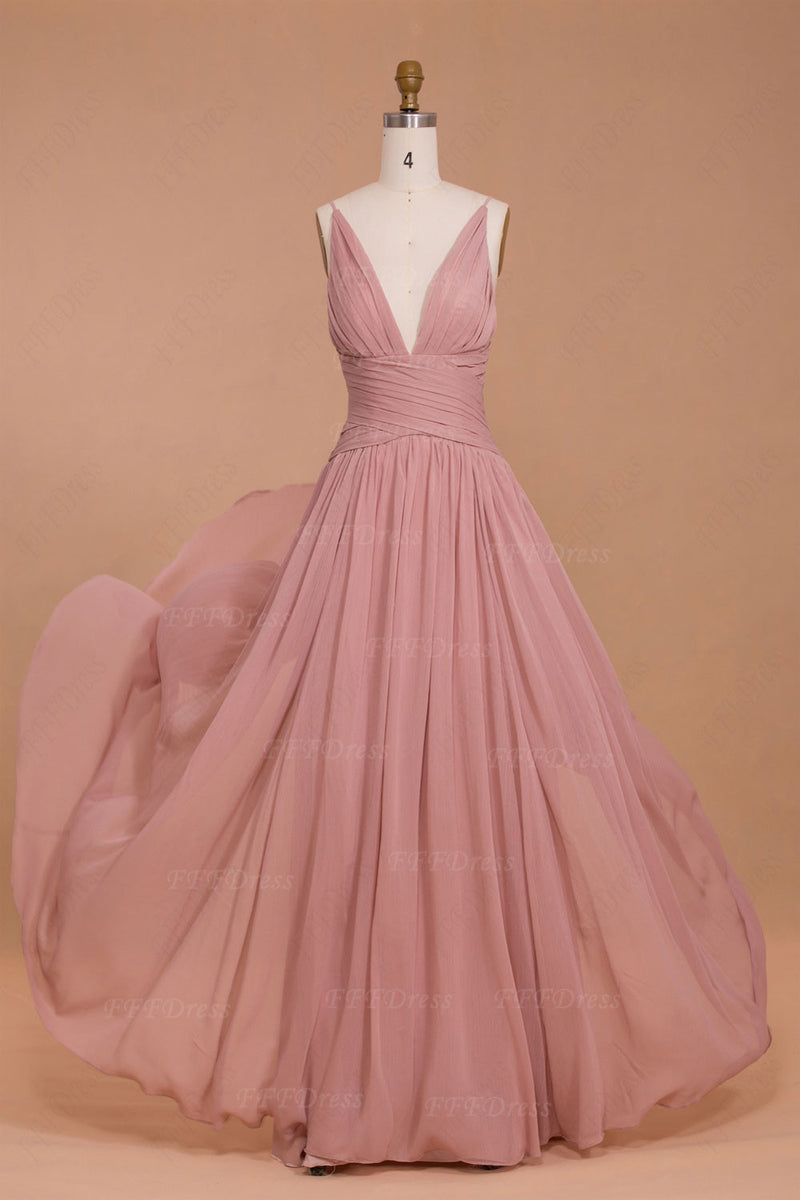 Spaghetti straps dusty pink bridesmaid dresses long – FFFDress